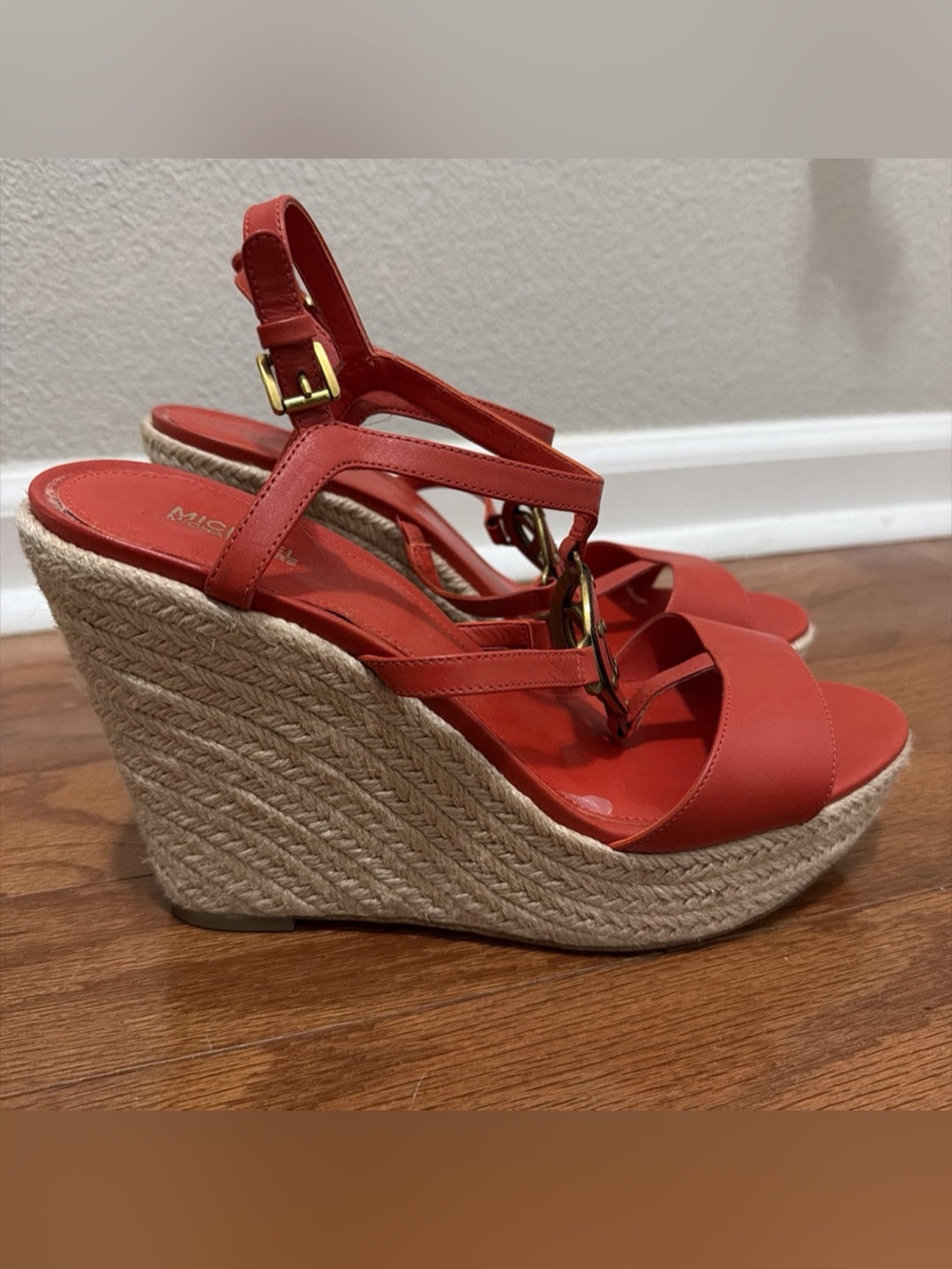 Michael Kors Women's Kerry Leather Espadrille Wedges Sz 10M